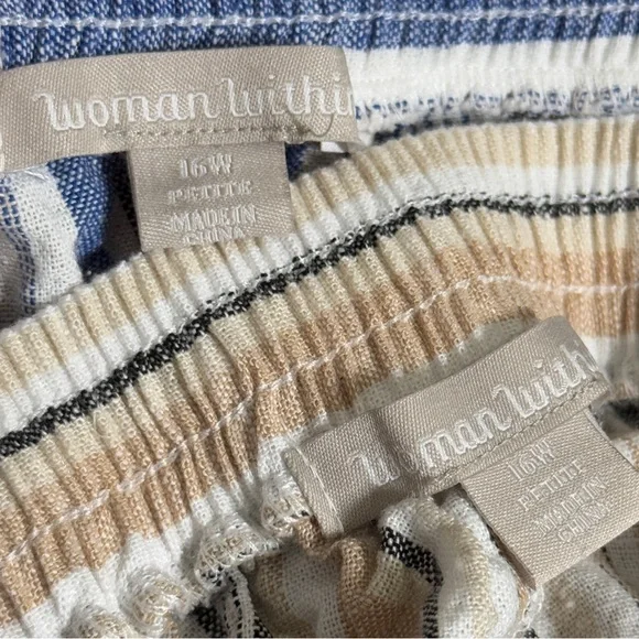 Woman Within 16W PETITE Linen Blend Striped Wide Leg Pants Coastal Beachy - Picture 8 of 11